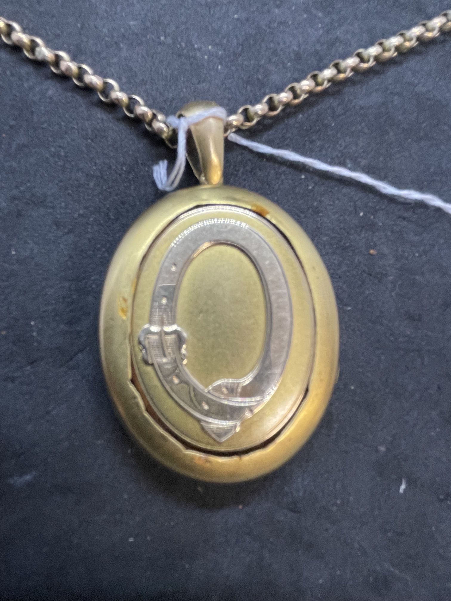 Jewellery: Yellow metal belcher link chain, 18ins. With an oval hinged locket 42mm x 36mm - Image 2 of 3