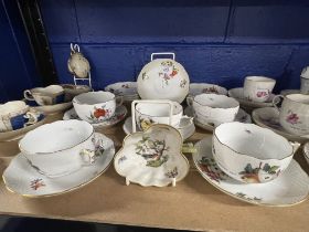 Continental Ceramics: Herend polychrome floral decorated cups and saucers x 5