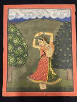 Indian Art: Early 20th cent. Female dancer, Indian minature on paper. 6ins. x 8ins.