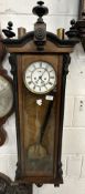 Early 20th cent. Mahogany Vienna regulator wall clock enamelled face with Roman numerals and seconds