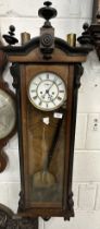 Early 20th cent. Mahogany Vienna regulator wall clock enamelled face with Roman numerals and seconds