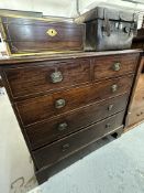18th cent. Mahogany chest of drawers, three long and two short, cockbeaded fronts, brass octagonal