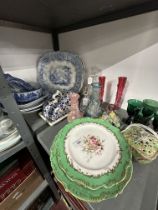 19th cent. Blue and white meat platters, blue printed lakeside scene marked Syria R.A.K. & Co to