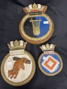 Navy/Maritime: 20th cent. Cast Royal Naval submarine crests Onyx, Opossum, Orpheus. (3)
