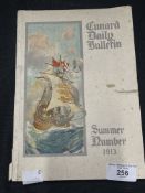 Maritime: Unusual Cunard Daily Bulletin Summer 1913, features Lusitania, Mauretania, etc.
