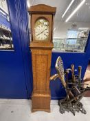 20th cent. Oak short cased clock, strikes the quarter, half and full hour.