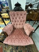 19th cent. Walnut button back salon chair.