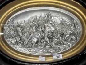 19th cent. Silvered chalk plaque of a medieval scene incised Justin M (Justin Mathieu 1796-1864)