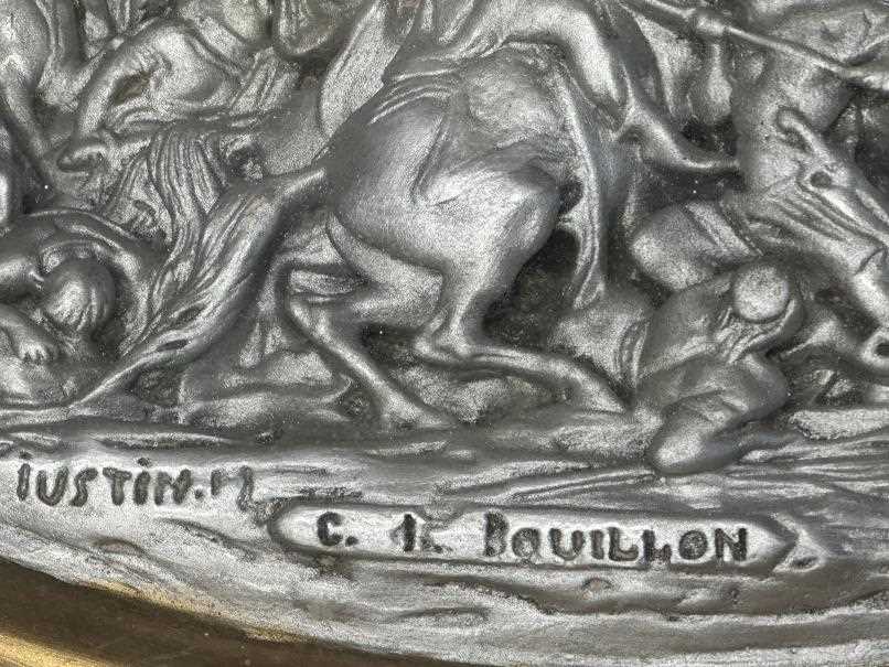 19th cent. Silvered chalk plaque of a medieval scene incised Justin M (Justin Mathieu 1796-1864) - Image 2 of 4