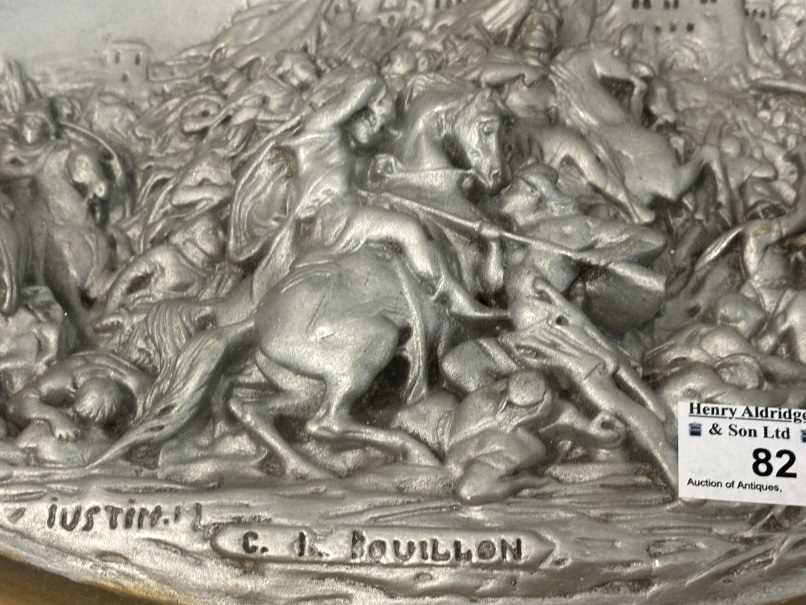 19th cent. Silvered chalk plaque of a medieval scene incised Justin M (Justin Mathieu 1796-1864) - Image 4 of 4