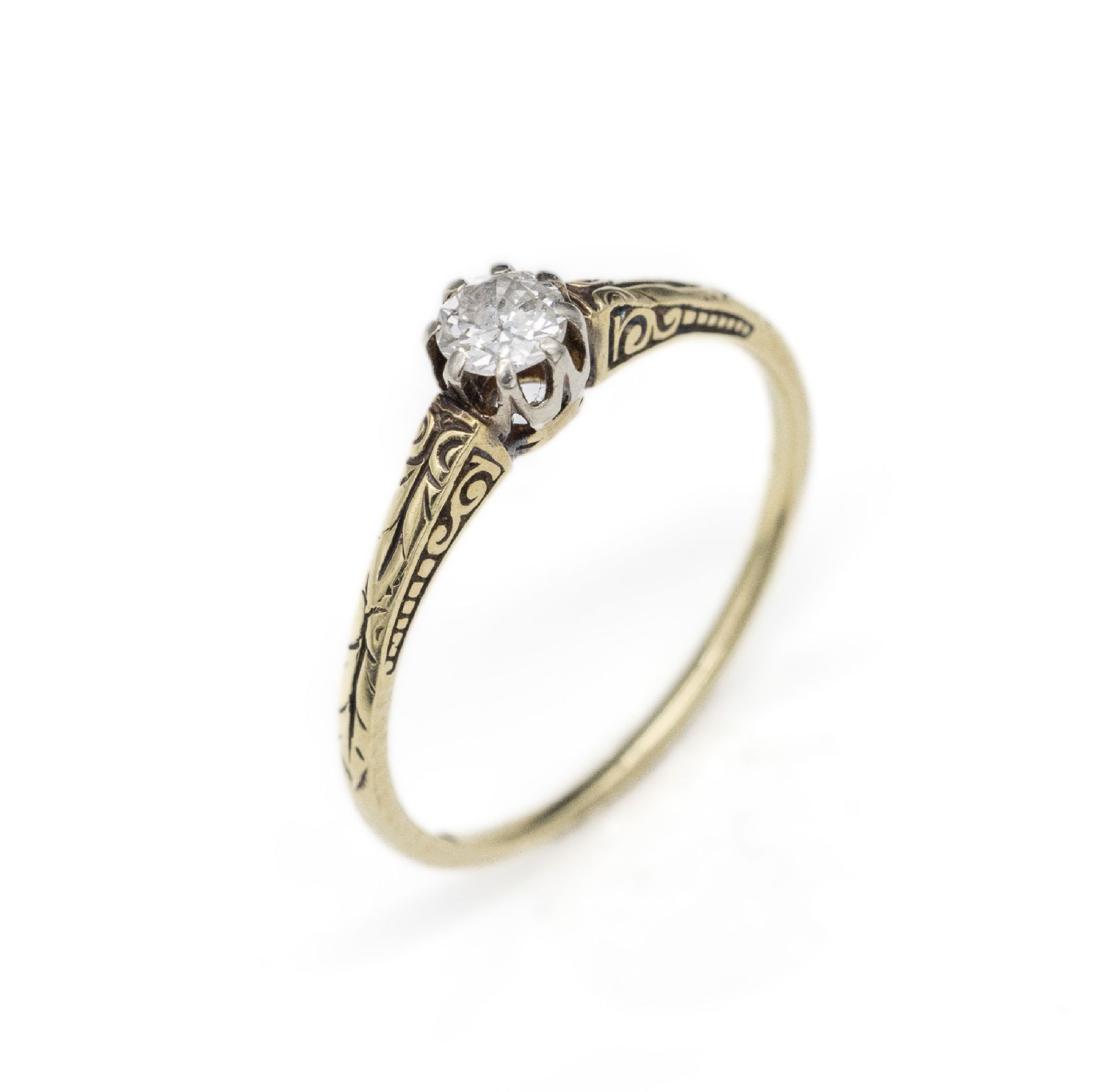 14 kt Gold Diamant-Ring, um 1900, GG 585/000,