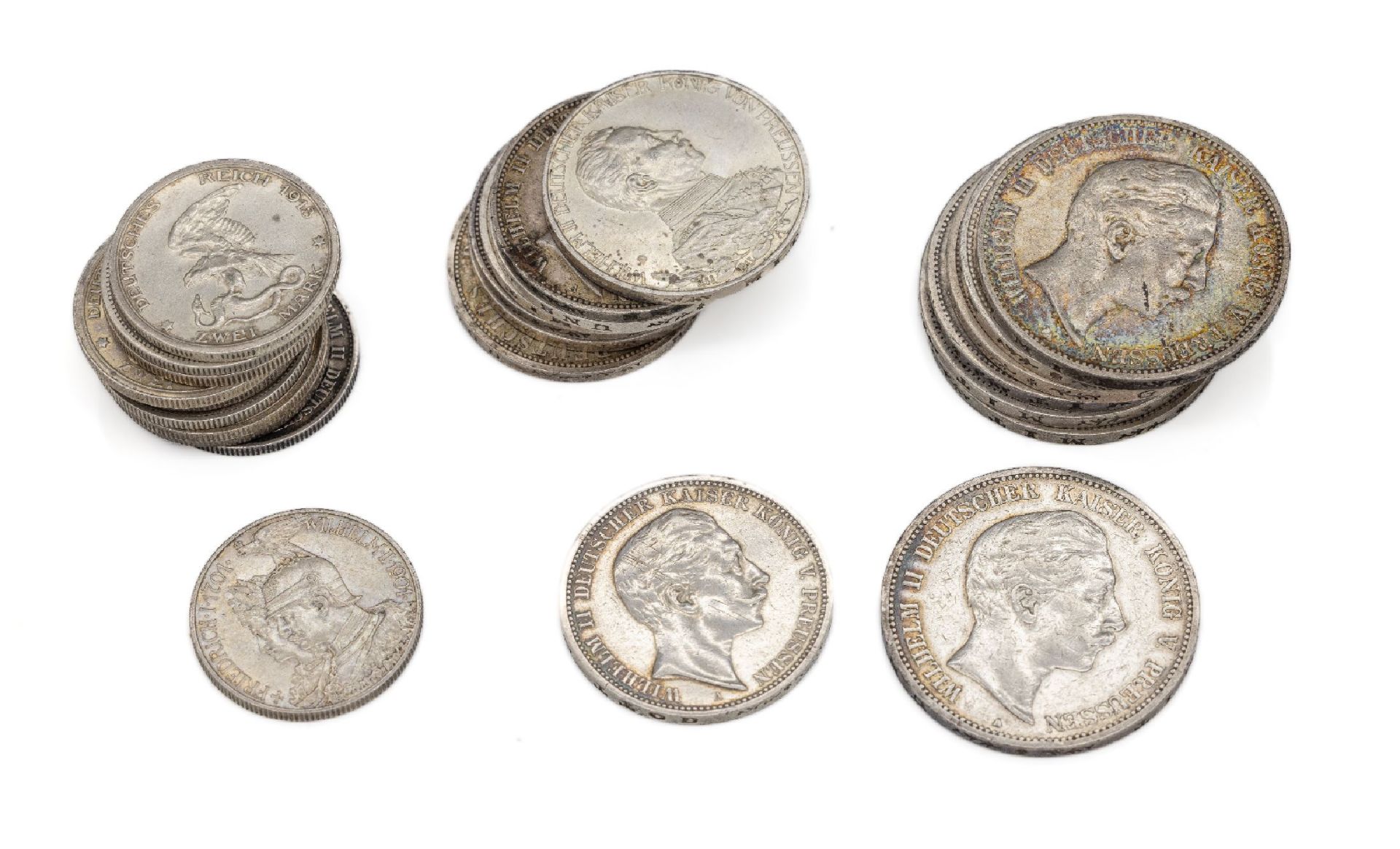 Konvolut 25 Silbermünzen,   Deutsches Reich, 2 Mark: 4x