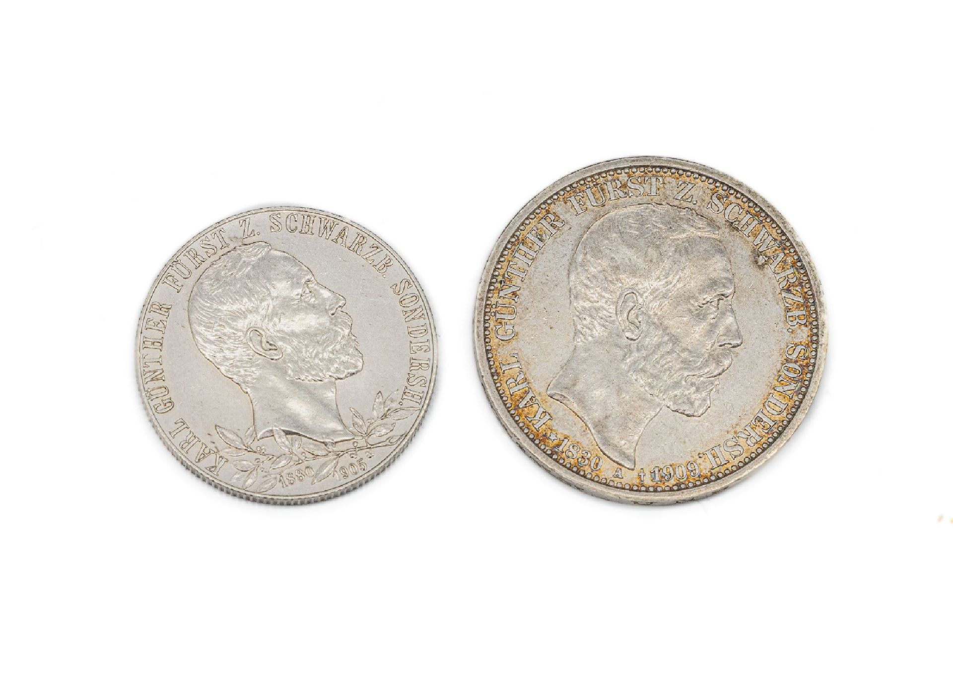 Konvolut 2 Silbermünzen, Deutsches Reich, 2 Mark: Karl