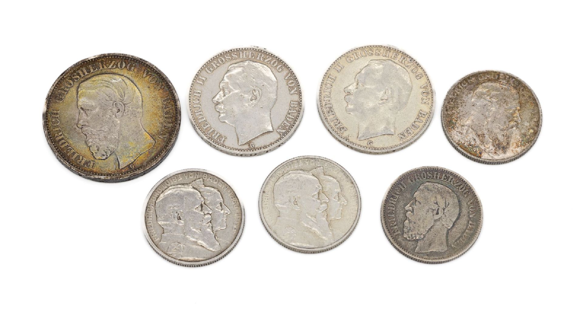 Konvolut 7 Silbermünzen,   Deutsches Reich, 2 Mark: 2 x