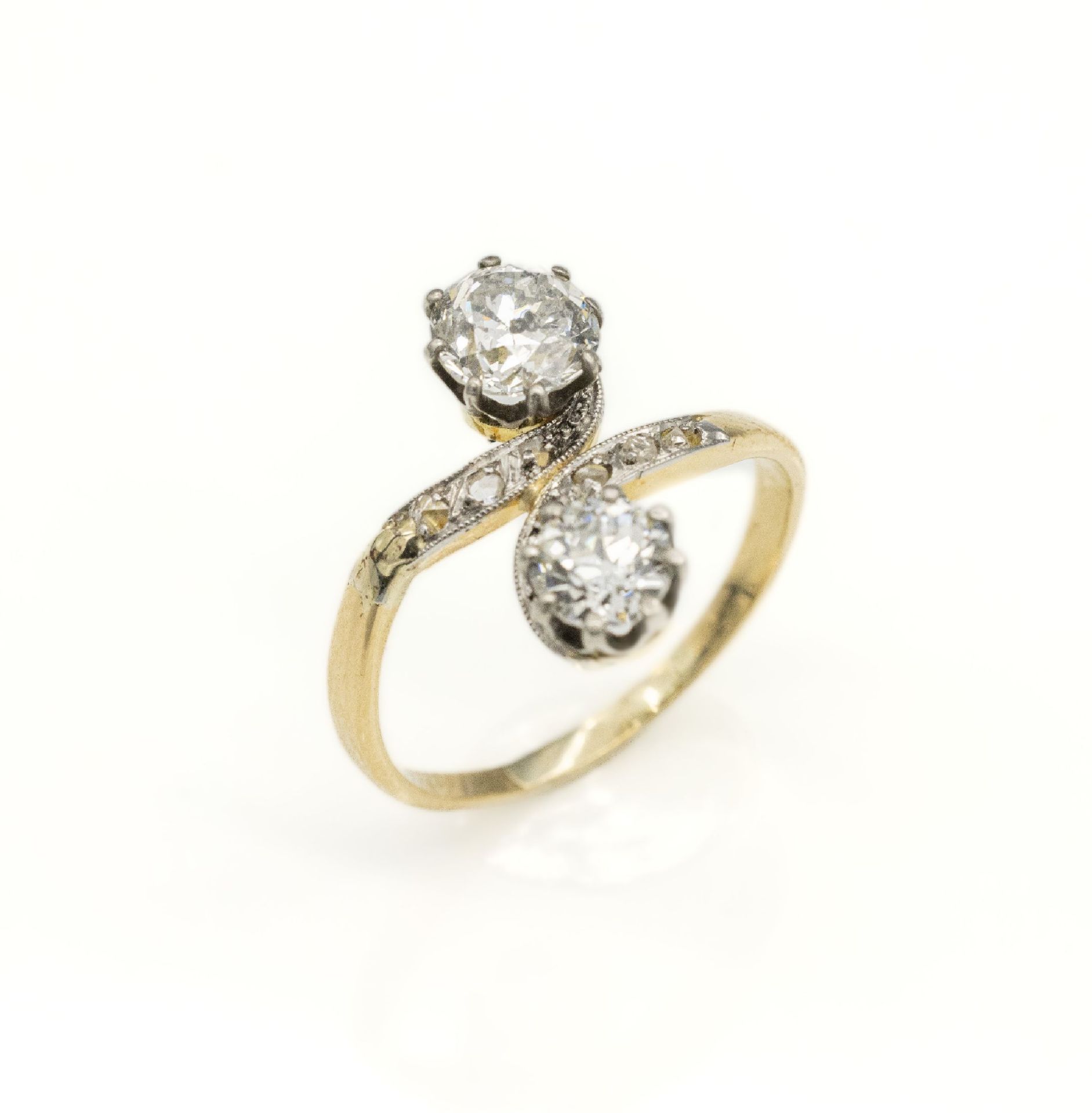 14 kt Gold Ring mit Diamanten, um 1870, GG 585/000 und