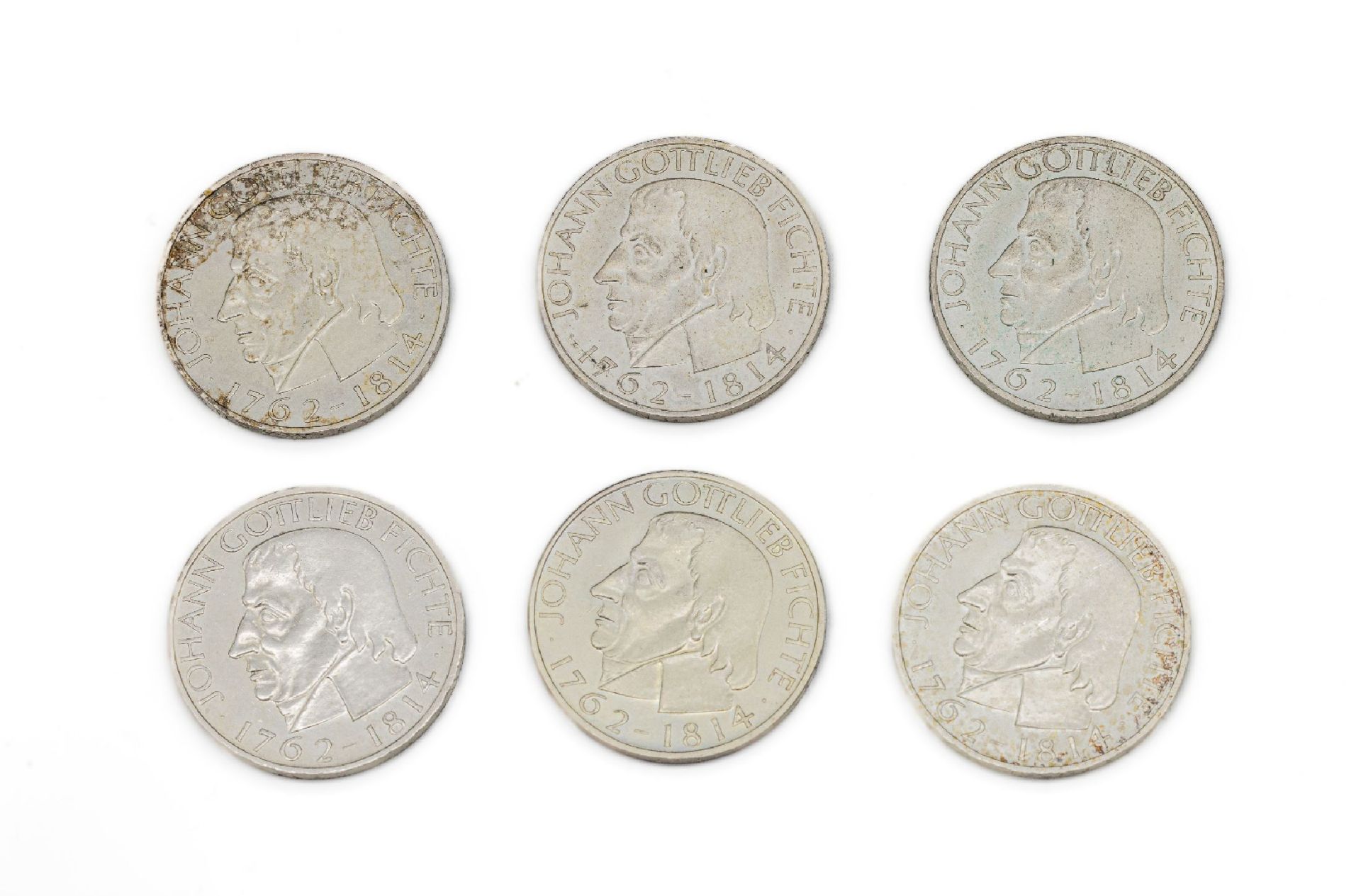 Konvolut 6 Silbermünzen,   5 Deutsche Mark, Johann