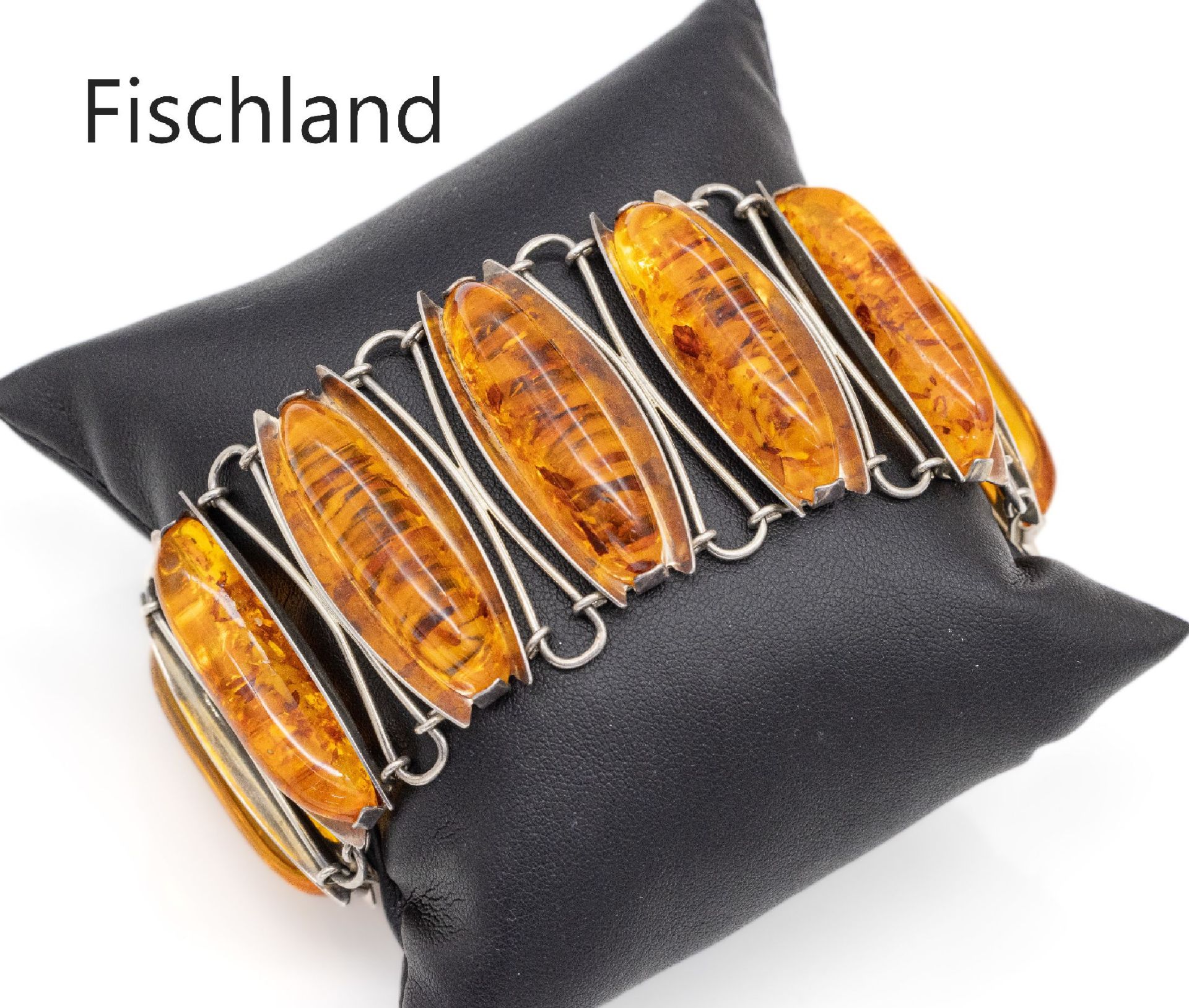 FISCHLAND Bernstein-Armband,   835er Silber, 1930er Jahre,