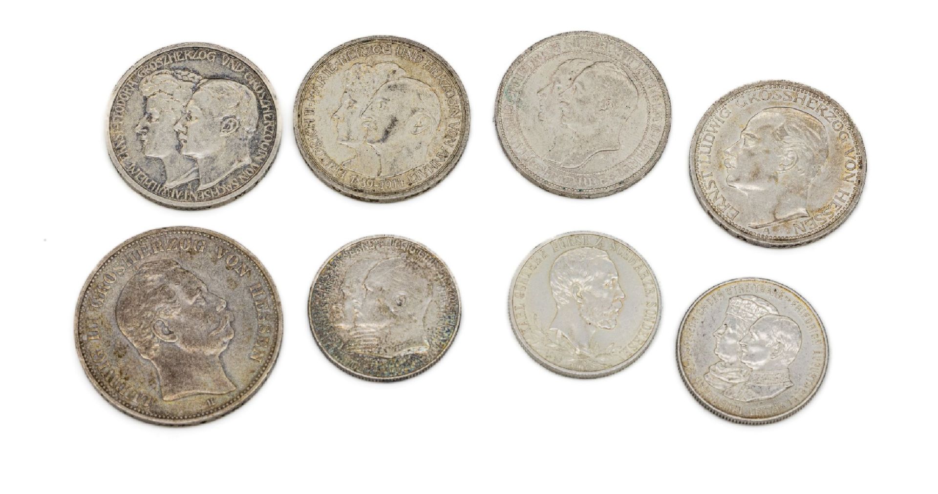 Konvolut 8 Silbermünzen, Deutsches Reich, 2 Mark: 1 x