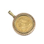 14 kt Gold Münzanhänger,   GG 585/000, Goldmünze Sovereign