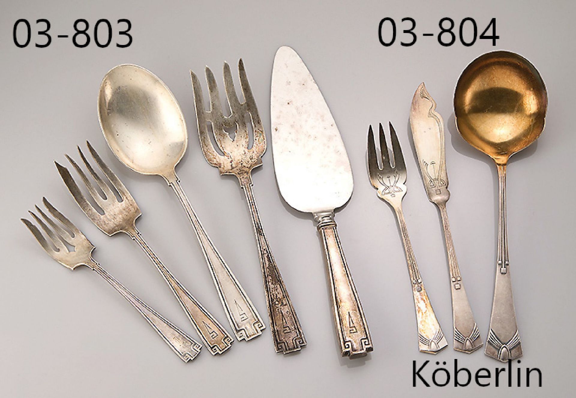 Jugendstil Fischbesteck für 6 Personen,   deutsch um 1910,