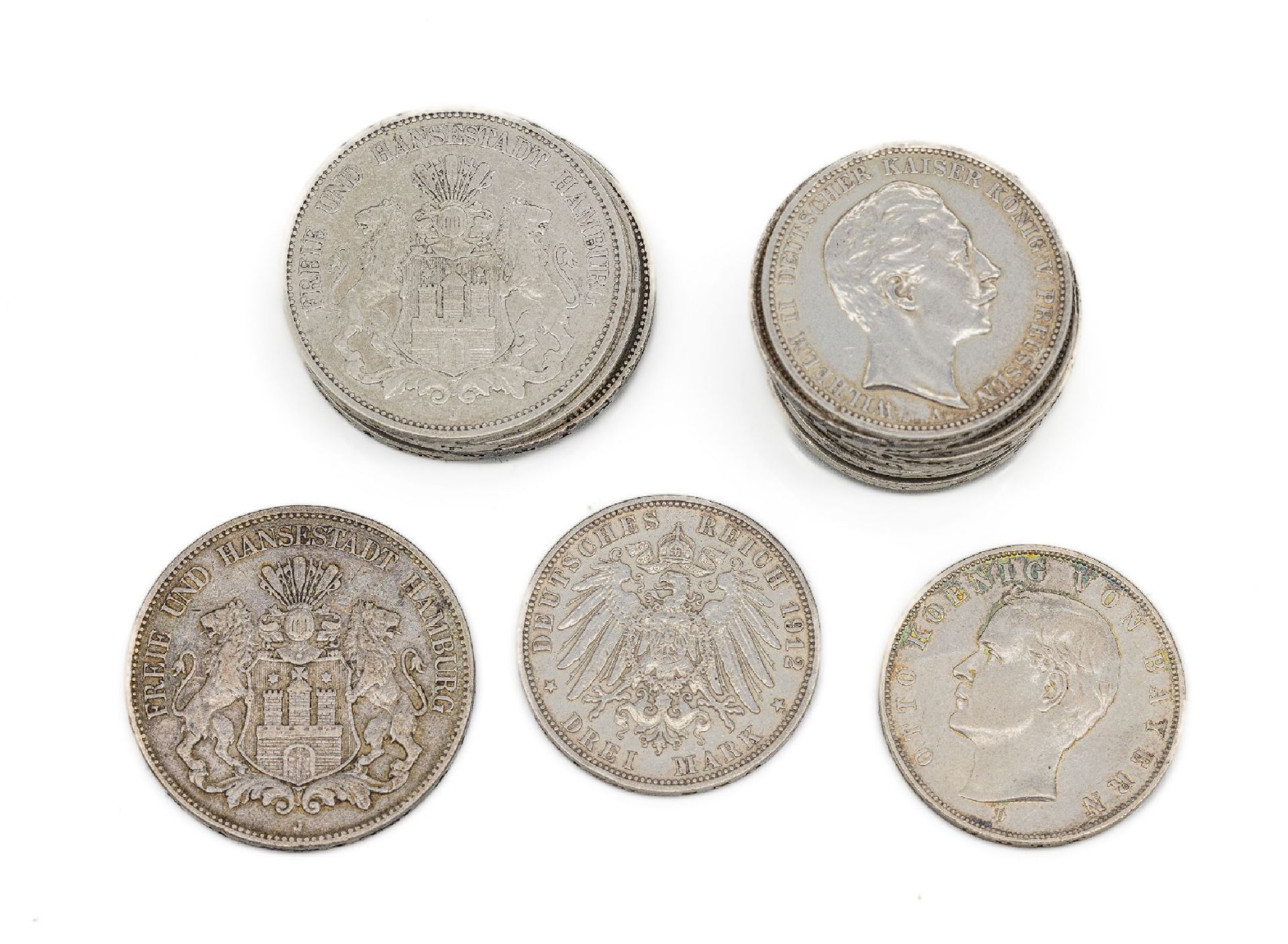 Konvolut 17 Silbermünzen,   Deutsches Reich, 2 Mark: 1 x