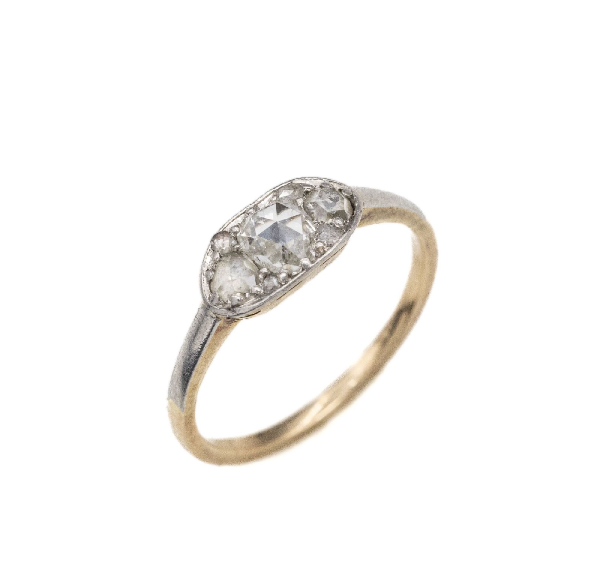 14 kt Gold Diamant-Ring um 1910, GG 585/000gepr.,