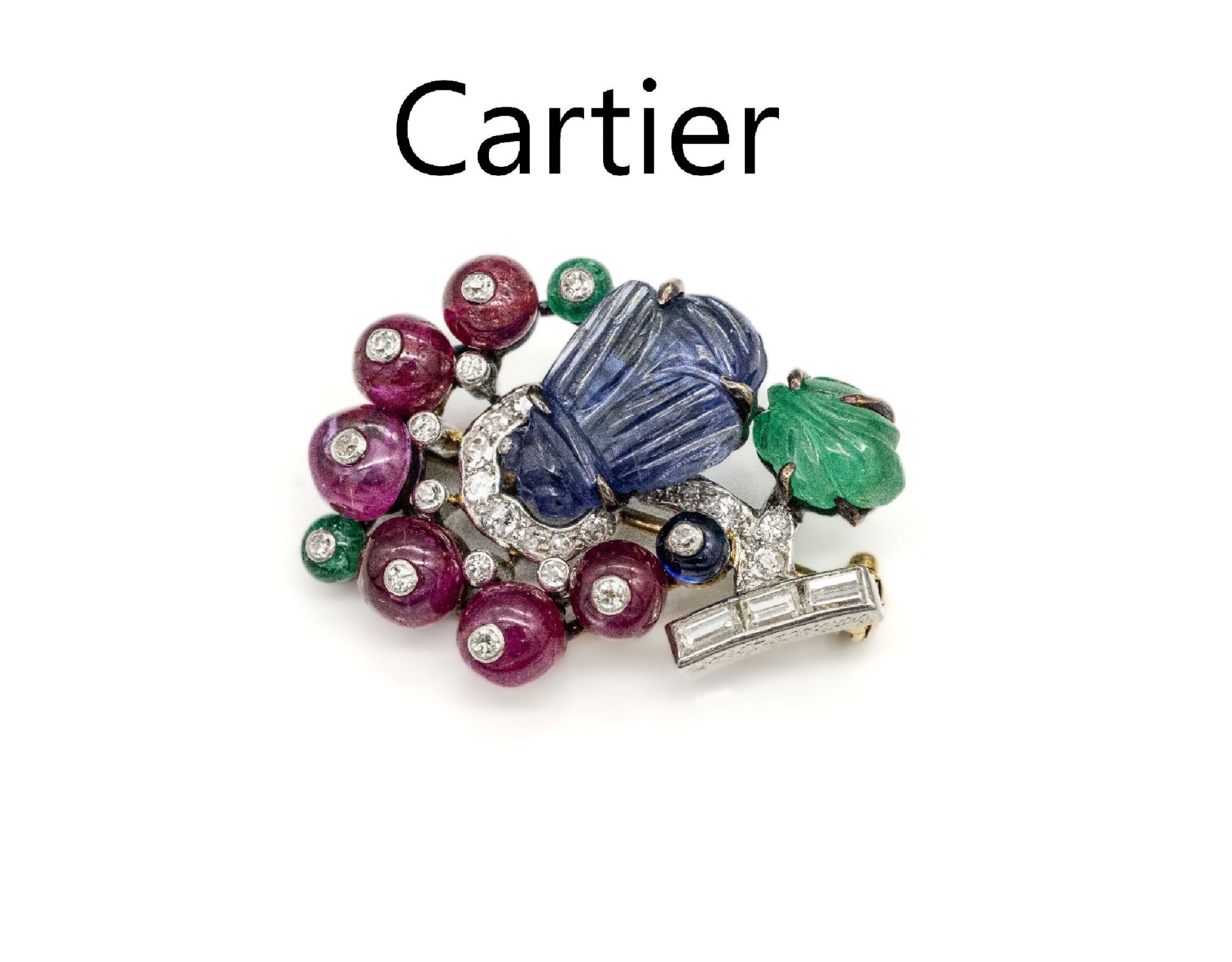 Platin und 18 kt Gold CARTIER Diamant- Farbstein-Brosche,