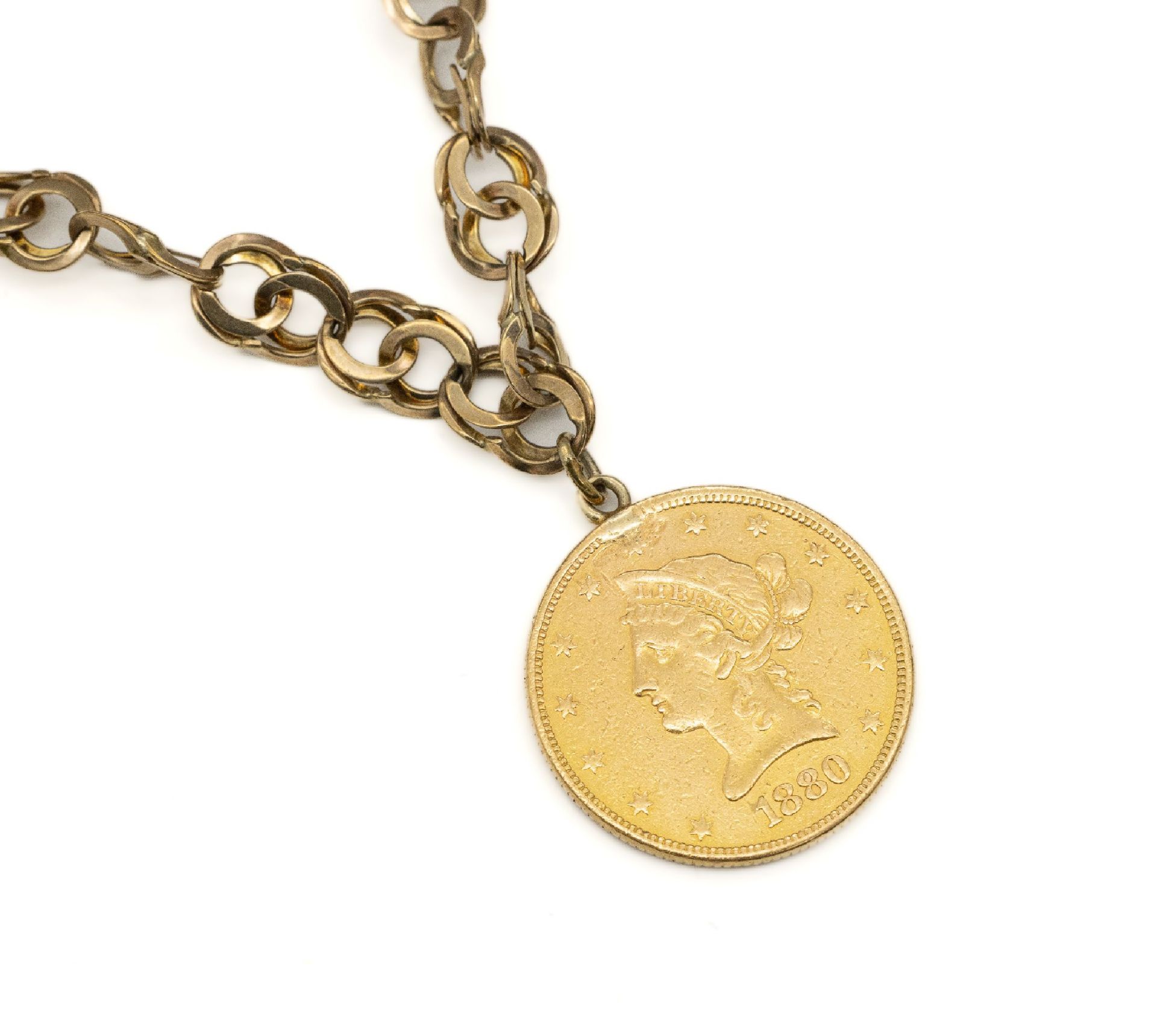 10 Dollar Goldmünze USA 1880,   gehenkelt, an 8 kt Gold