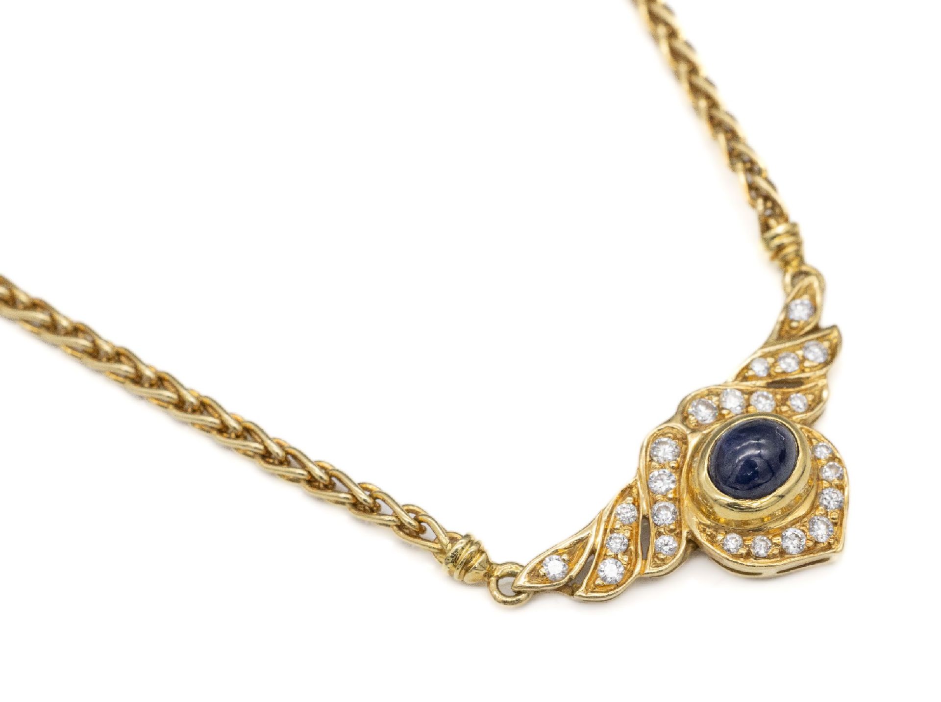 18 kt Gold Saphir-Brillant-Collier,   GG 750/000, ovaler