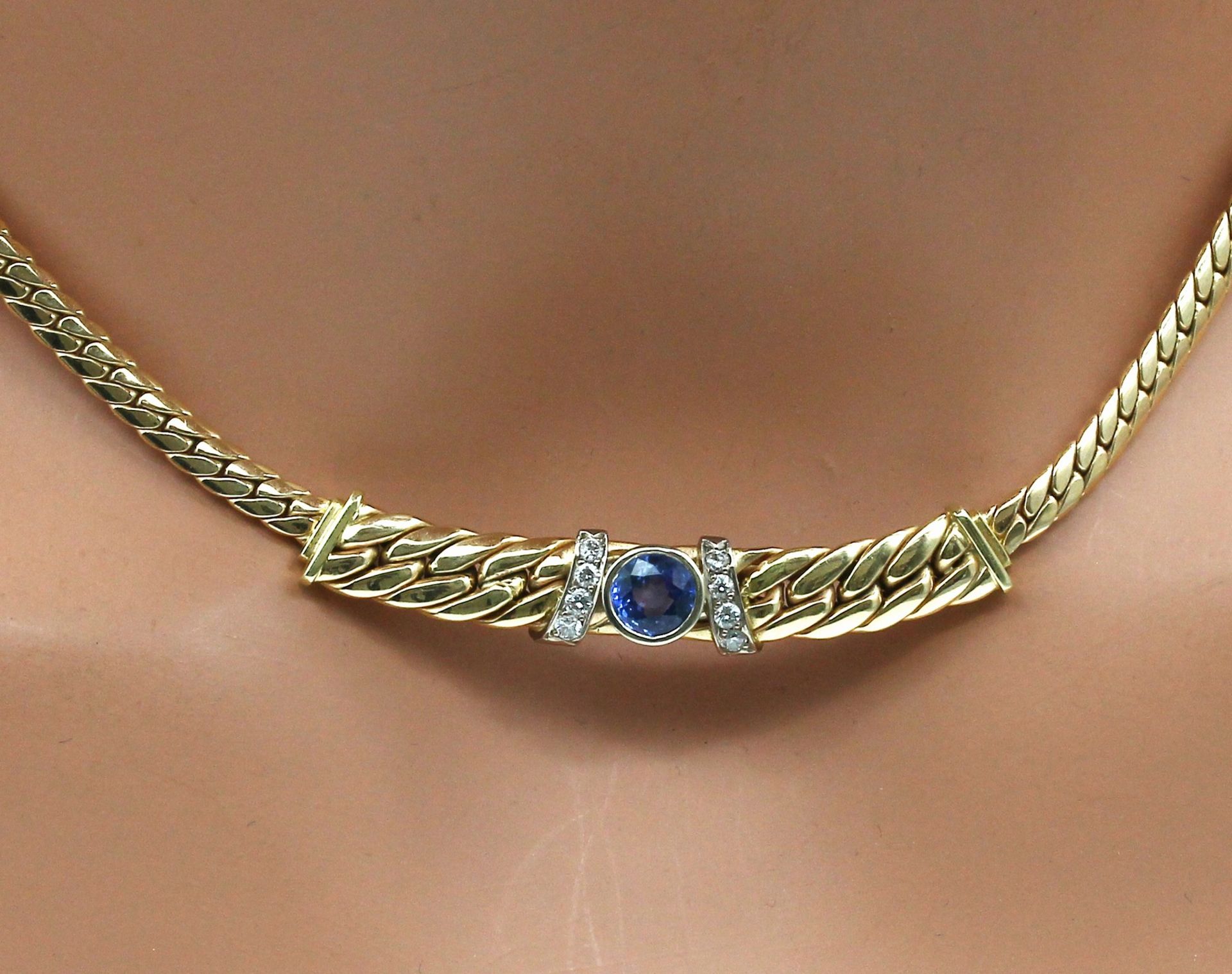 14 kt Gold Saphir-Brillant-Collier, GG 585/000 (gepr.), - Image 3 of 4