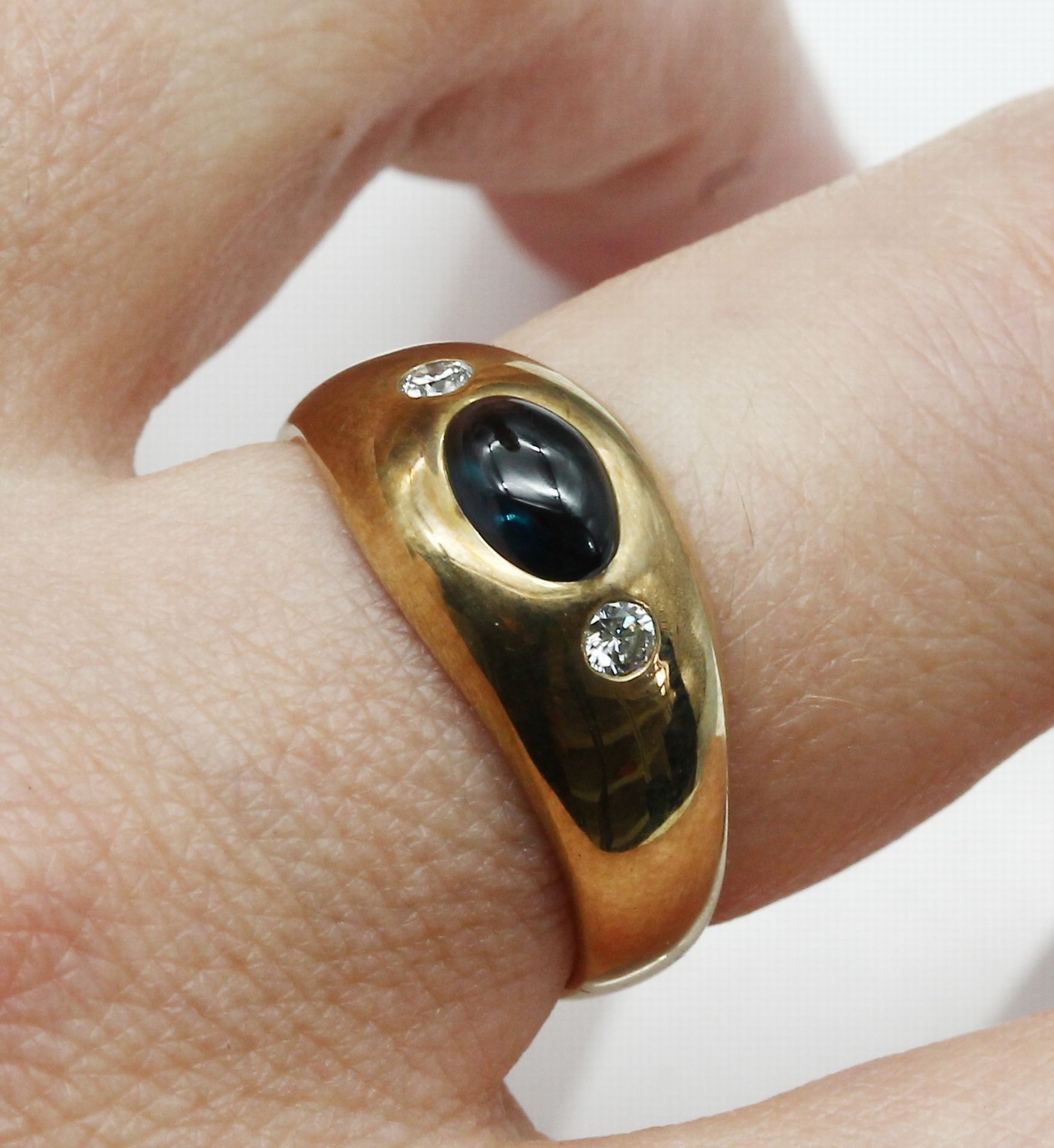 14 kt Gold Saphir-Brillant-Bandring, GG 585/000, 1 - Image 2 of 2