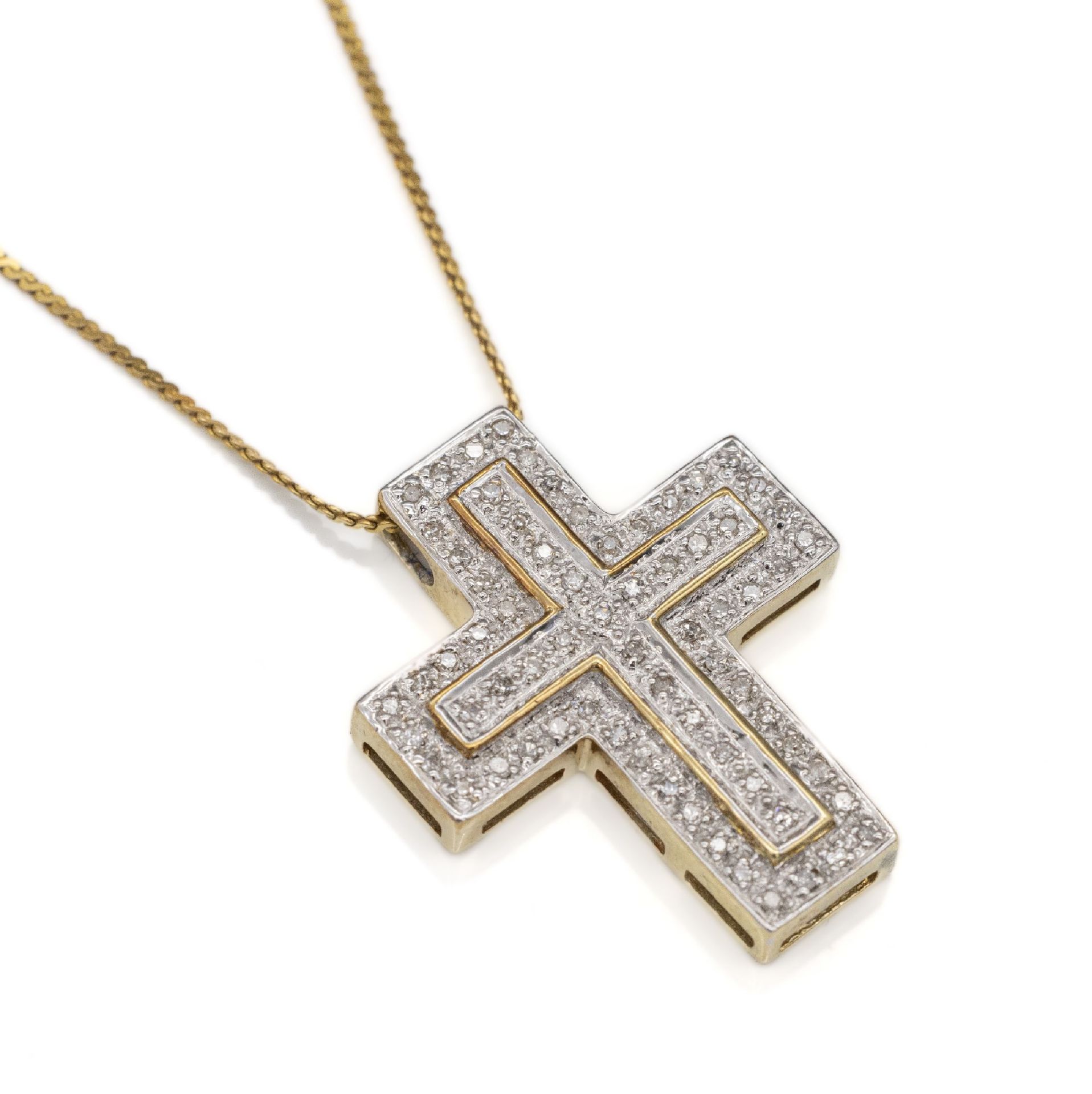 14 kt Gold Diamant-Kreuz-Anhänger, GG/WG 585/000, an