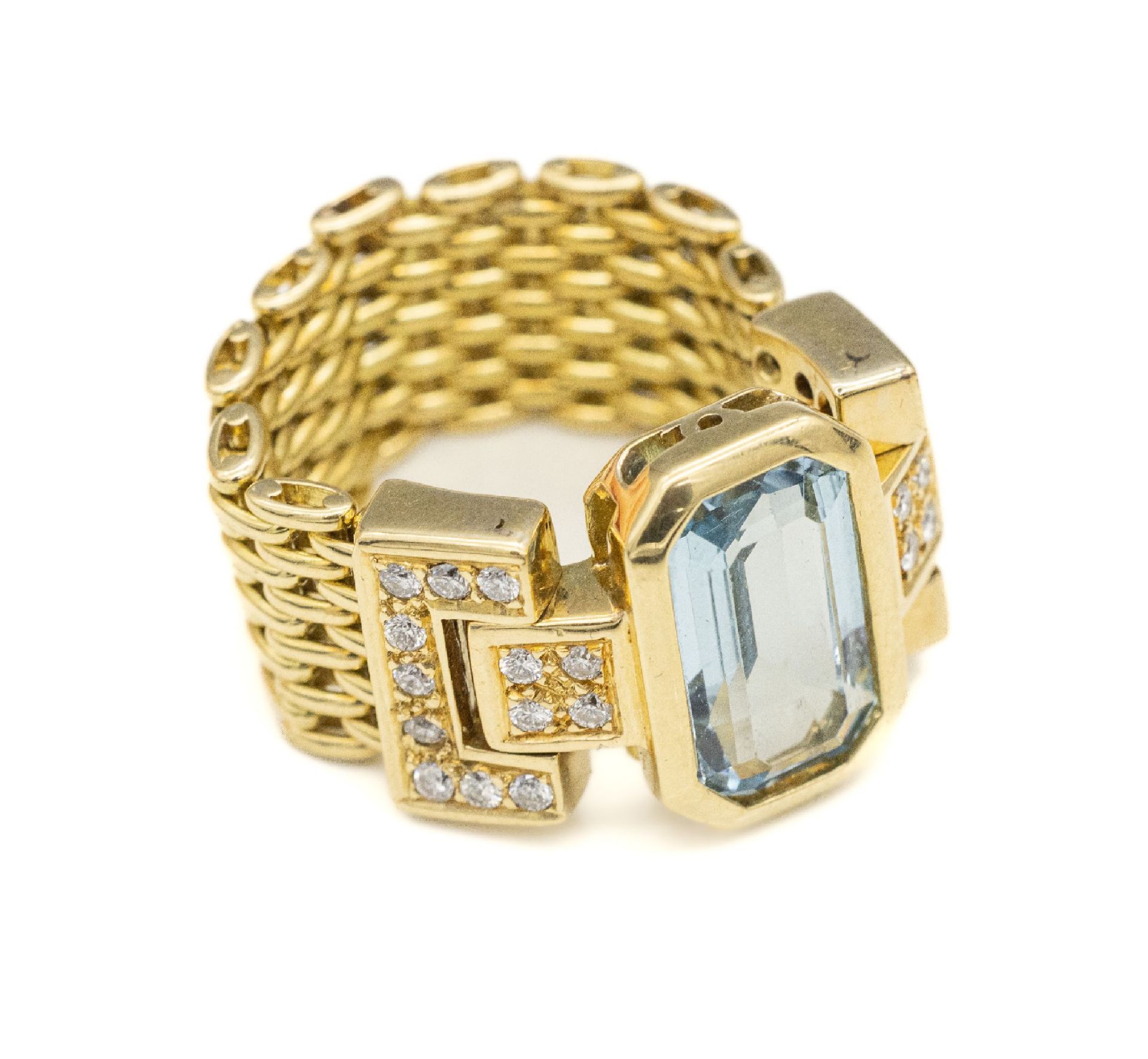 18 kt Gold Aquamarin Brillant Ring, GG 750/000,