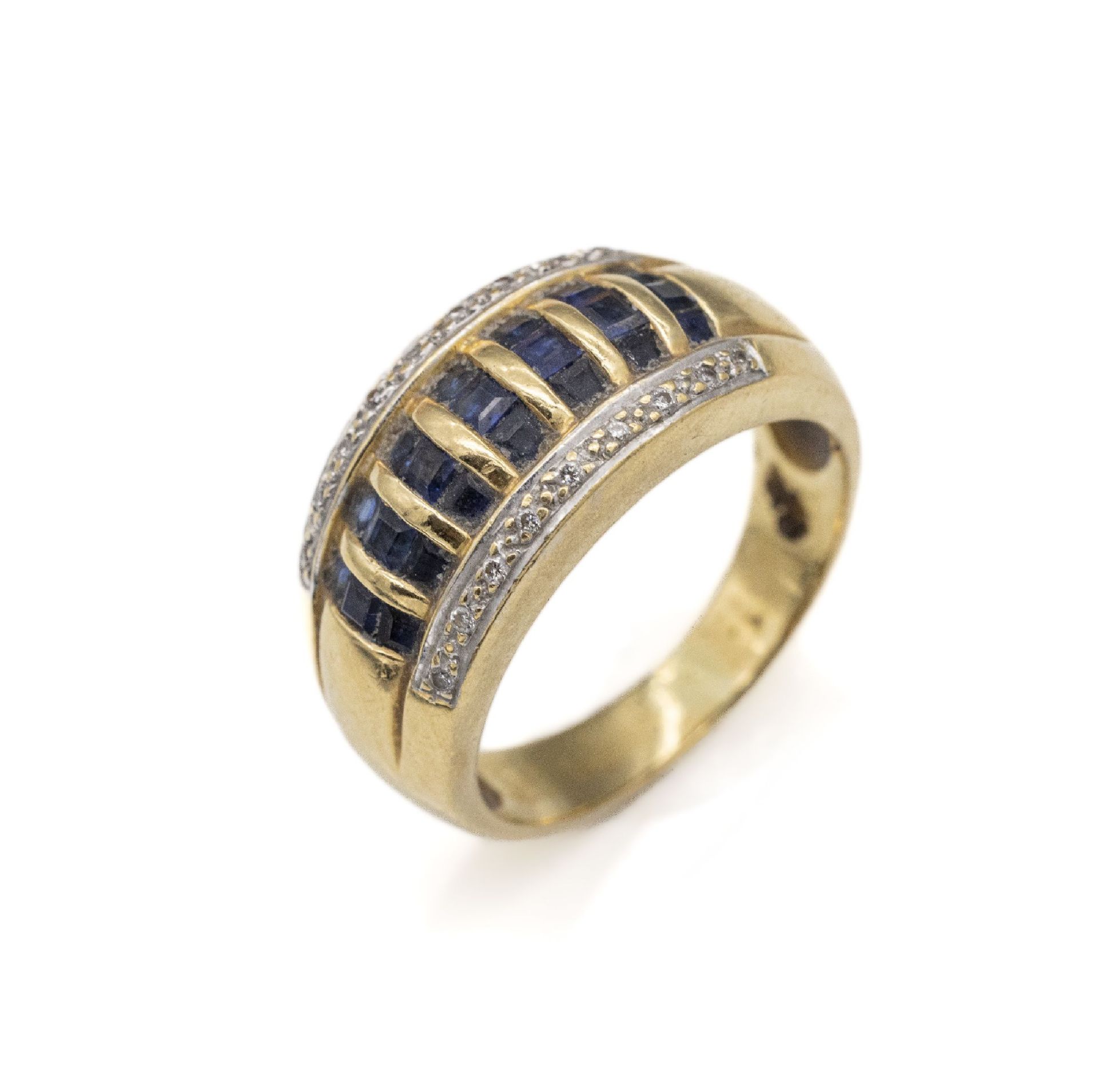 14 kt Gold Saphir-Brillant-Ring,   GG/WG 585/000,