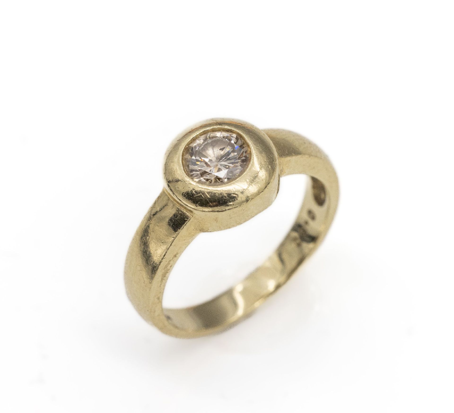 14 kt Gold Brillant-Ring,   GG 585/000, einzelner Brillant