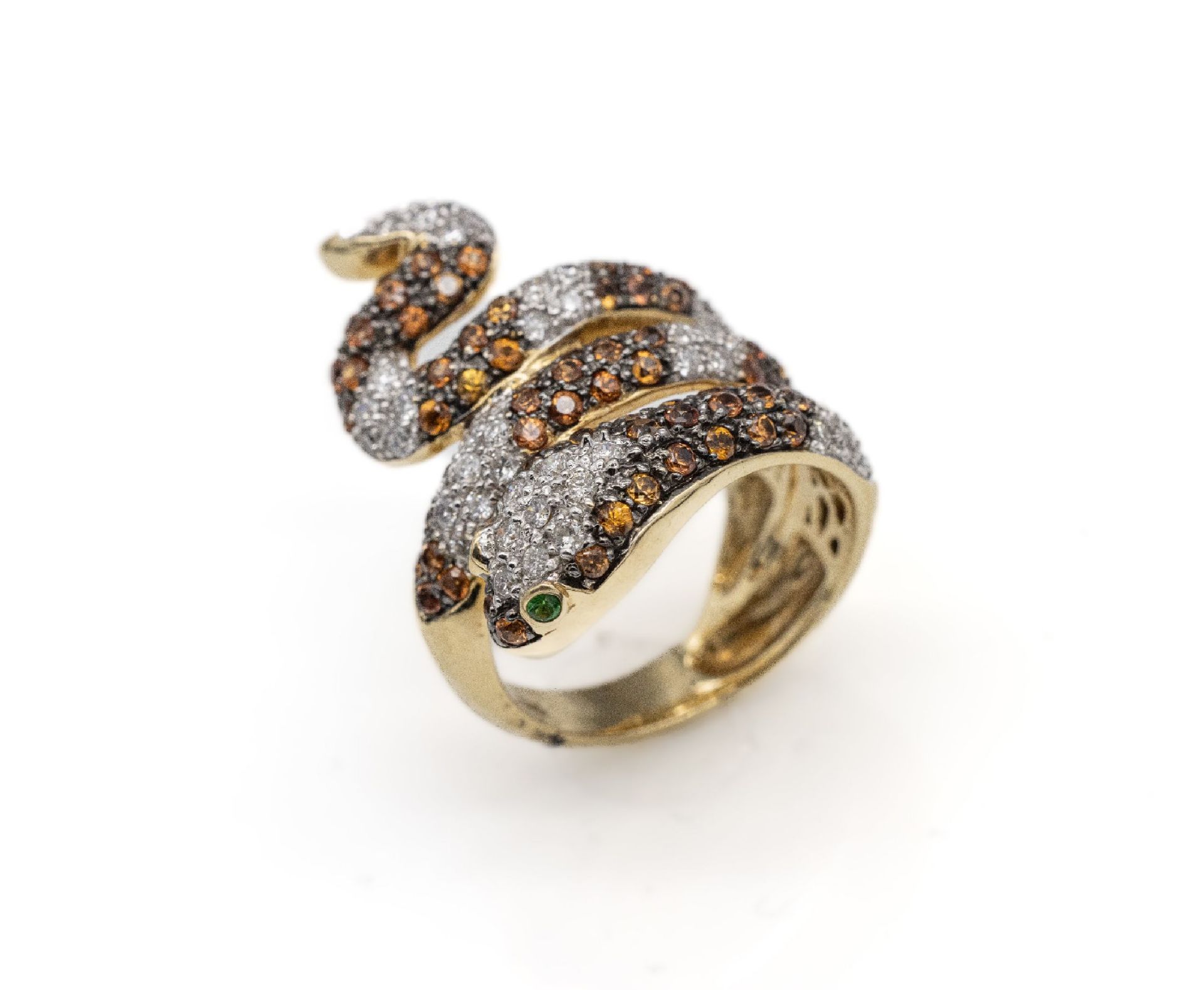 14 kt Gold Saphir-Brillant-Ring 'Schlange',  GG 585/000,