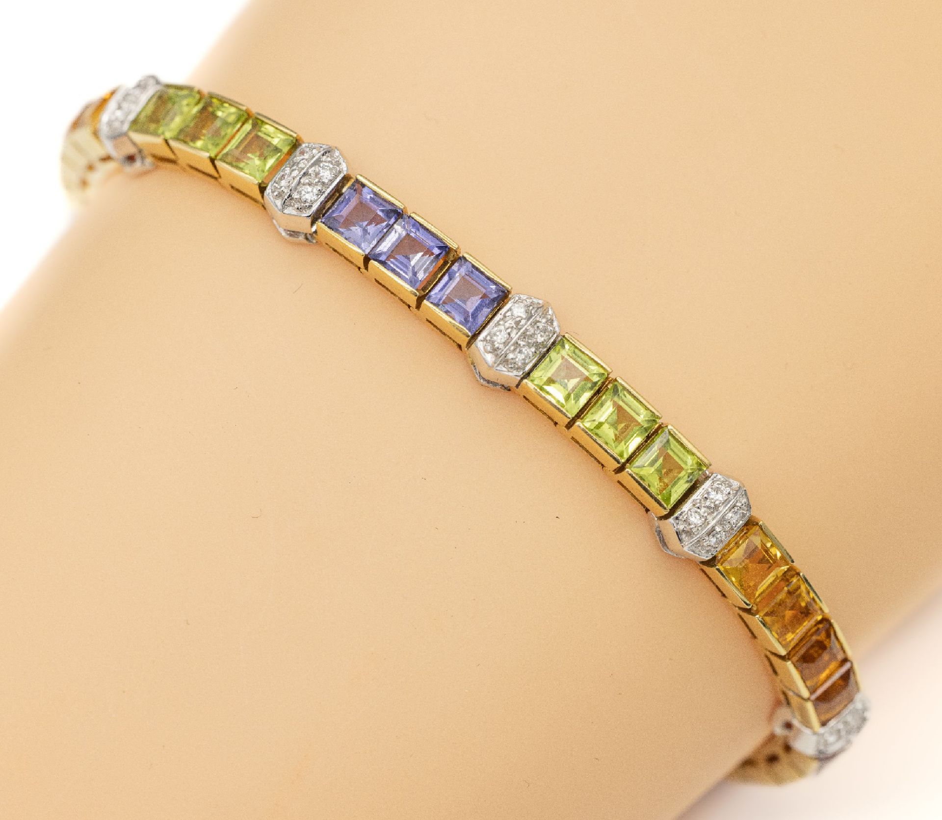 18 kt Gold Regenbogen Farbstein Brillant Armband, GG