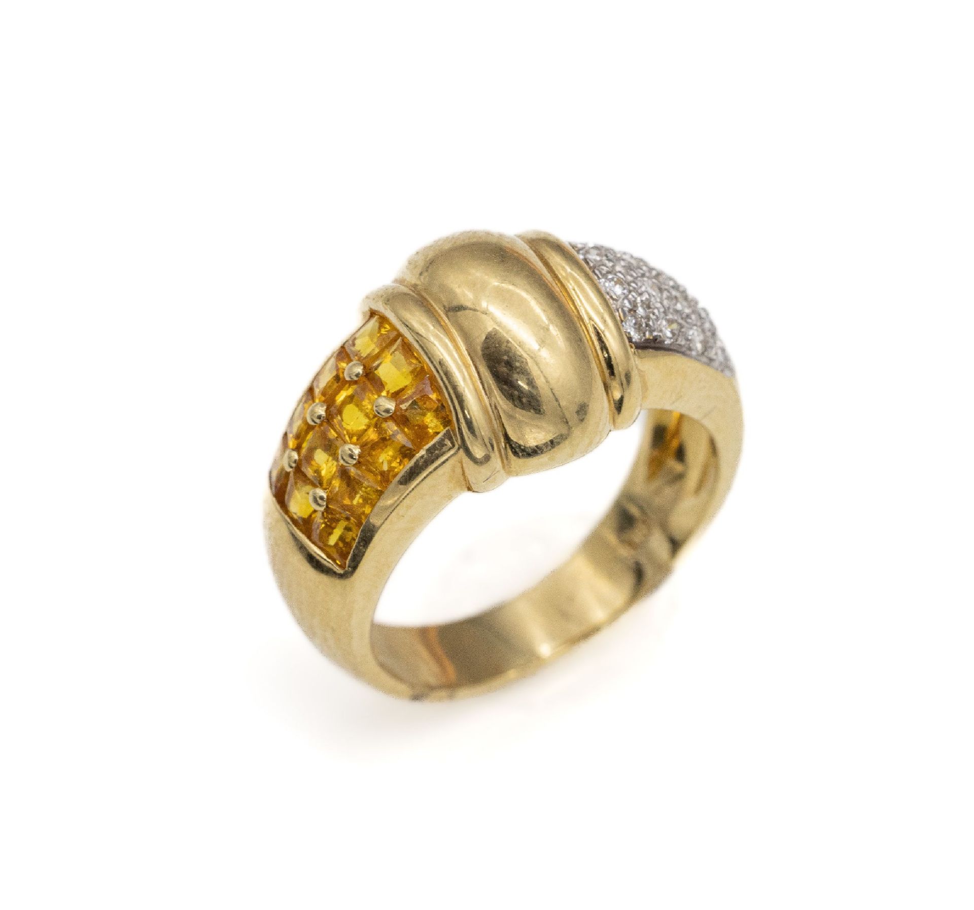 18 kt Gold Brillant Saphir Ring,   GG 750/000, 12 facett.