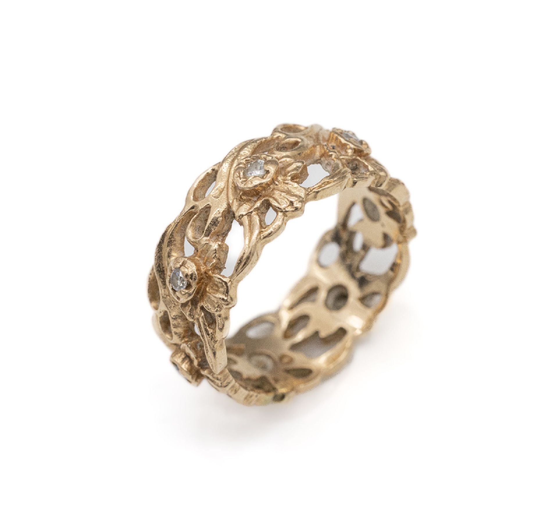 14 kt Gold Memoryring mit Diamanten,   GG 585/000,