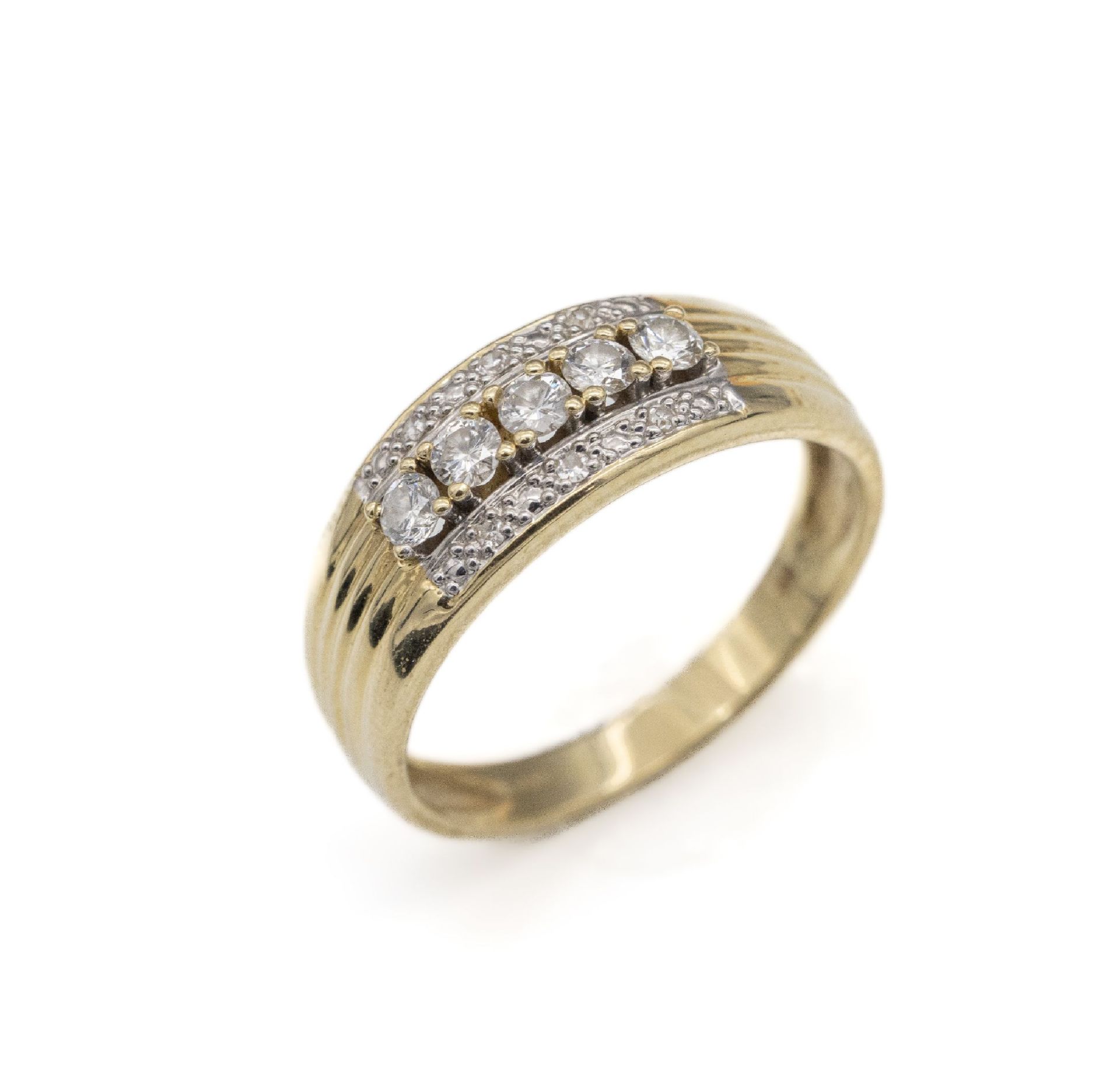 14 kt Gold Brillant-Ring,   GG/WG 585/000, 11 Brillanten