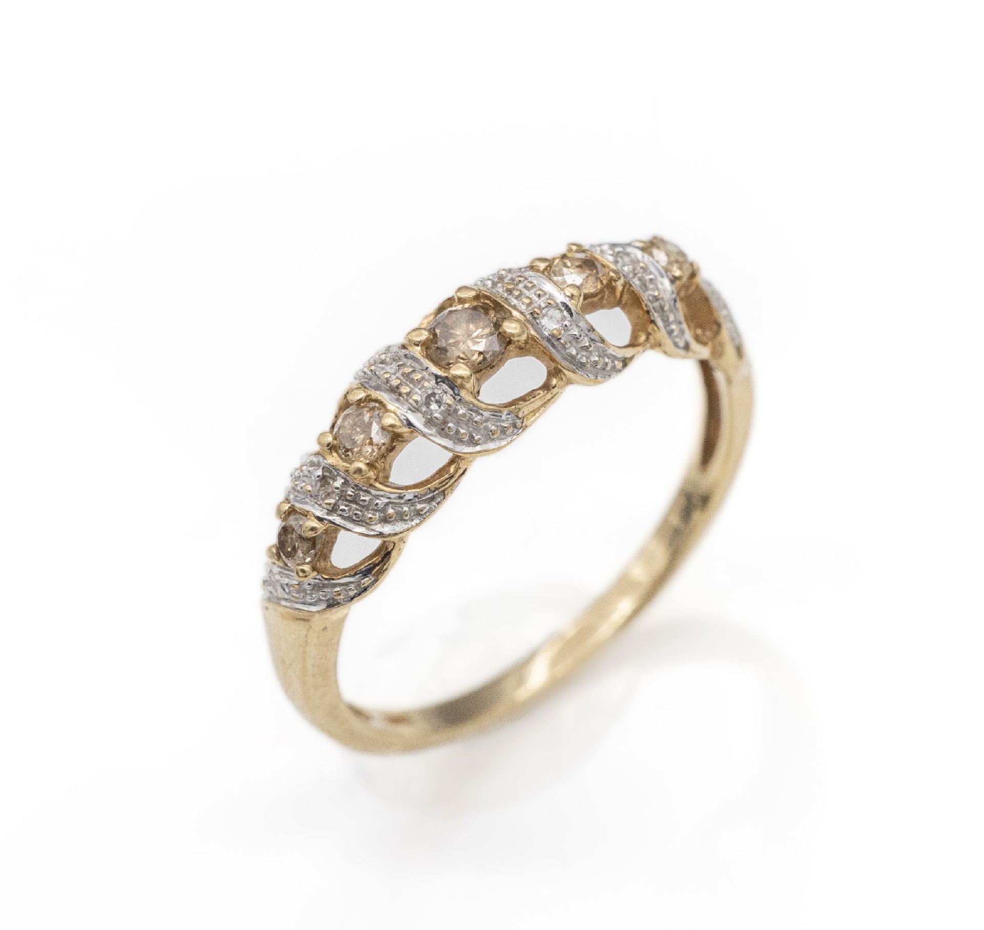 9 kt Gold Diamant-Ring,   GG/WG 375/000, 5 champagnerfarb. - Bild 2 aus 2