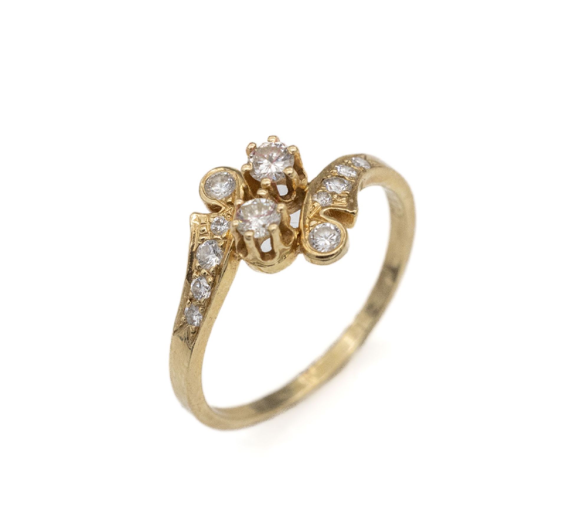 14 kt Gold Brillant-Ring,   GG 585/000, 12 Brillanten zus.