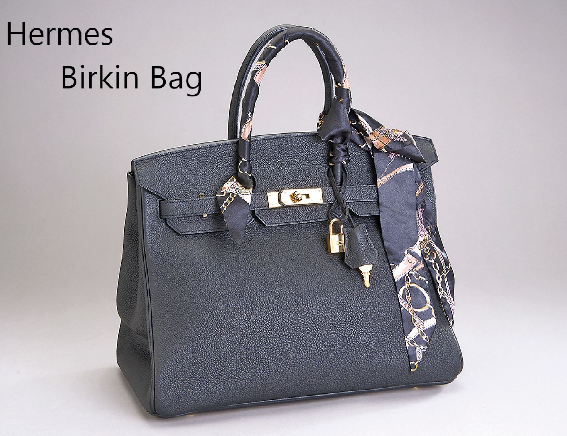 HERMES Birkin Bag 35 Twilly,   schwarzes Rindsleder,