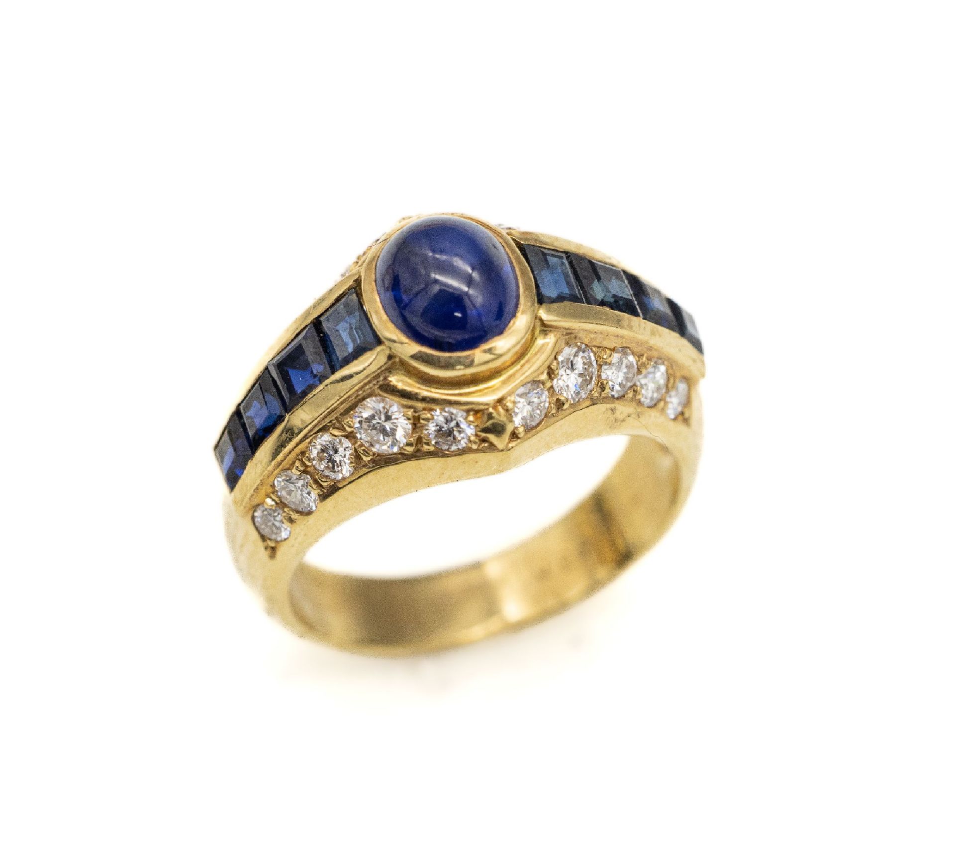18 kt Gold Saphir-Brillant-Ring, GG 750/000, 1