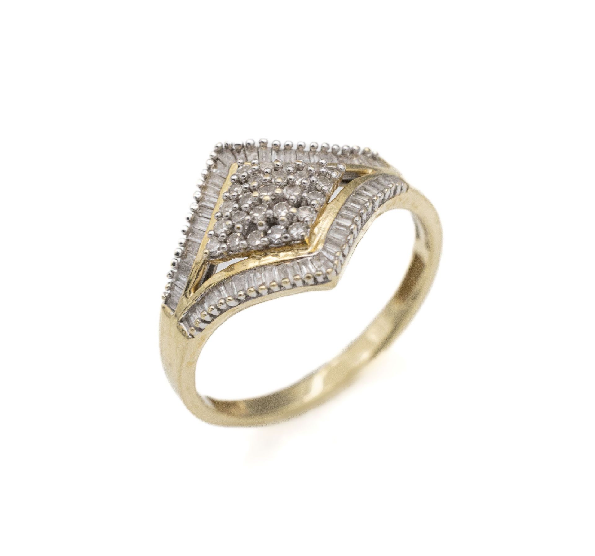 14 kt Gold Diamant-Ring,   GG/WG 585/000, 53