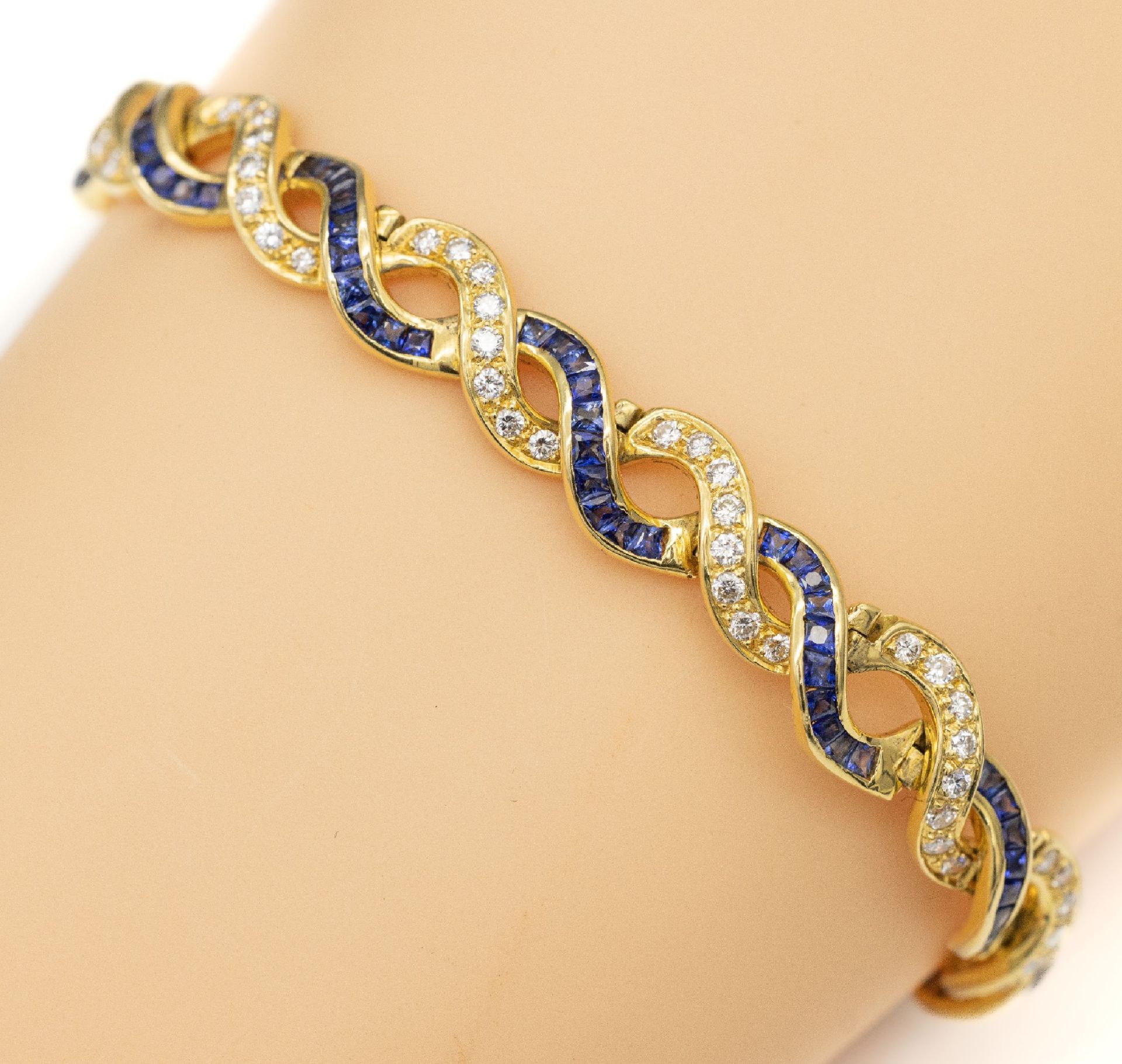 18 kt Gold Saphir-Brillant-Armband,   GG 750/000, 119