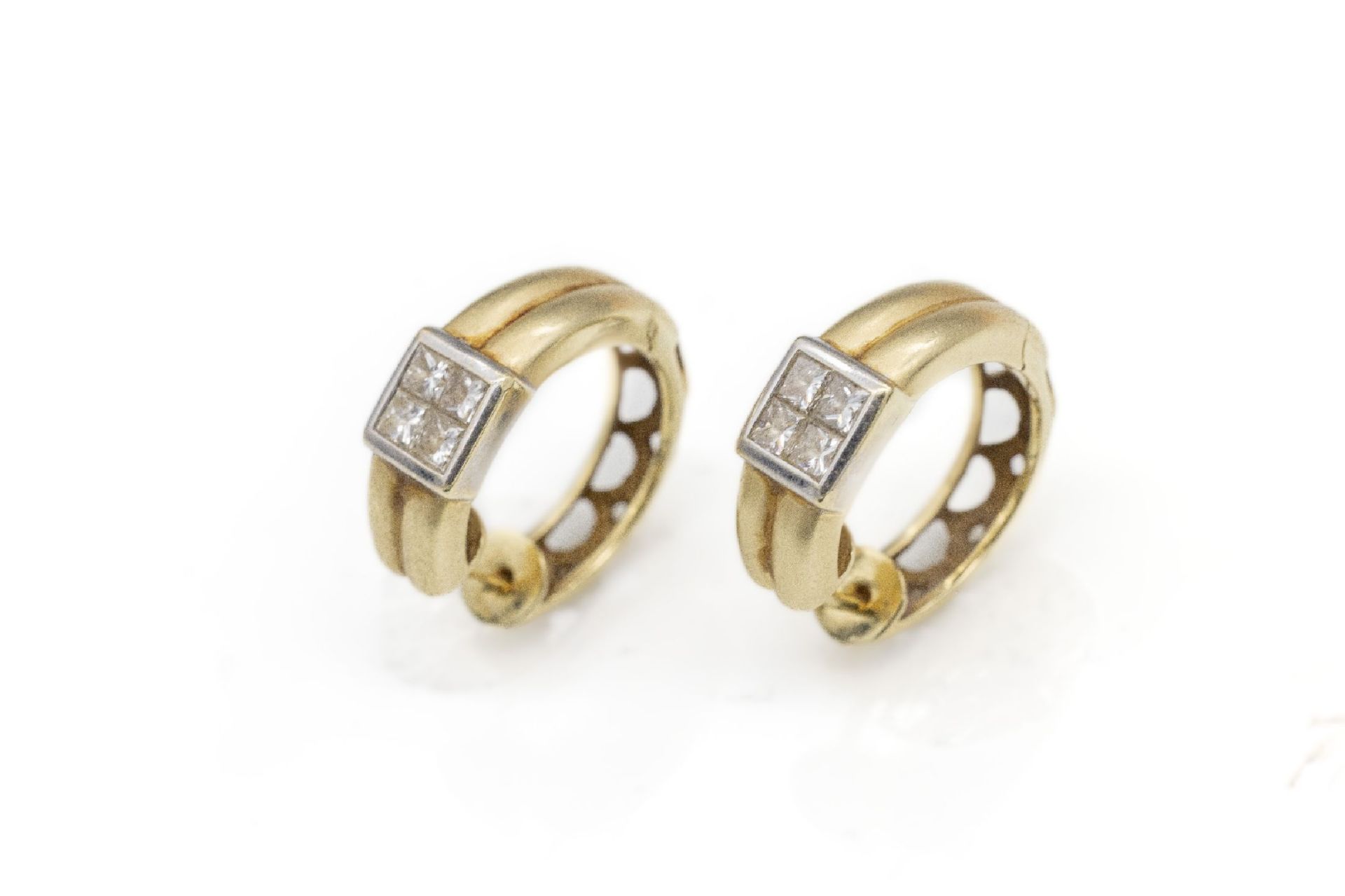 Paar 14 kt Gold Diamant-Ohrcreolen, GG 585/000,