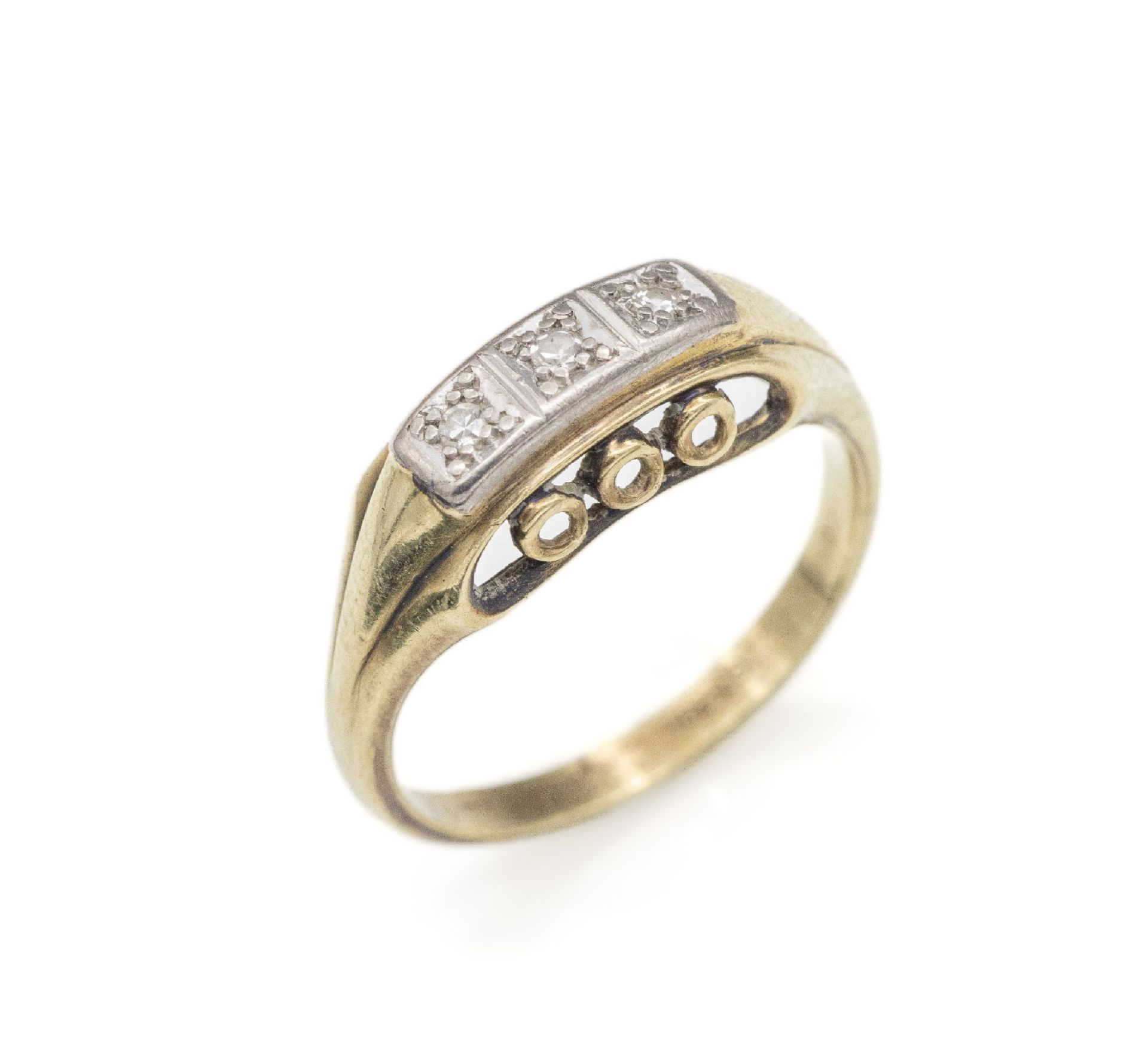 14 kt Gold Diamant-Ring,   GG 585/000, schlicht, 3