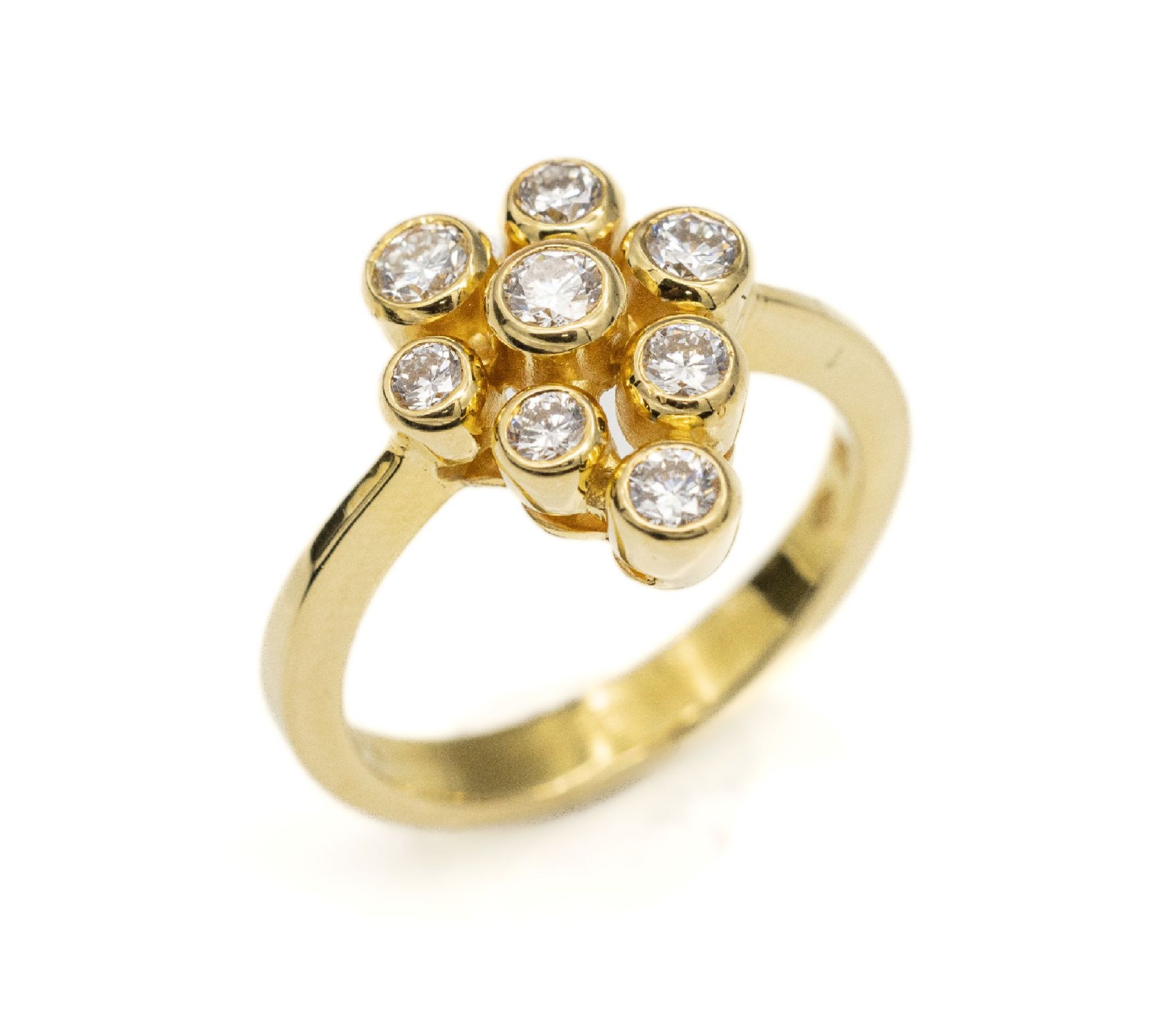 18 kt Gold Brillant-Ring, GG 750/000, 8 Brillanten zus.