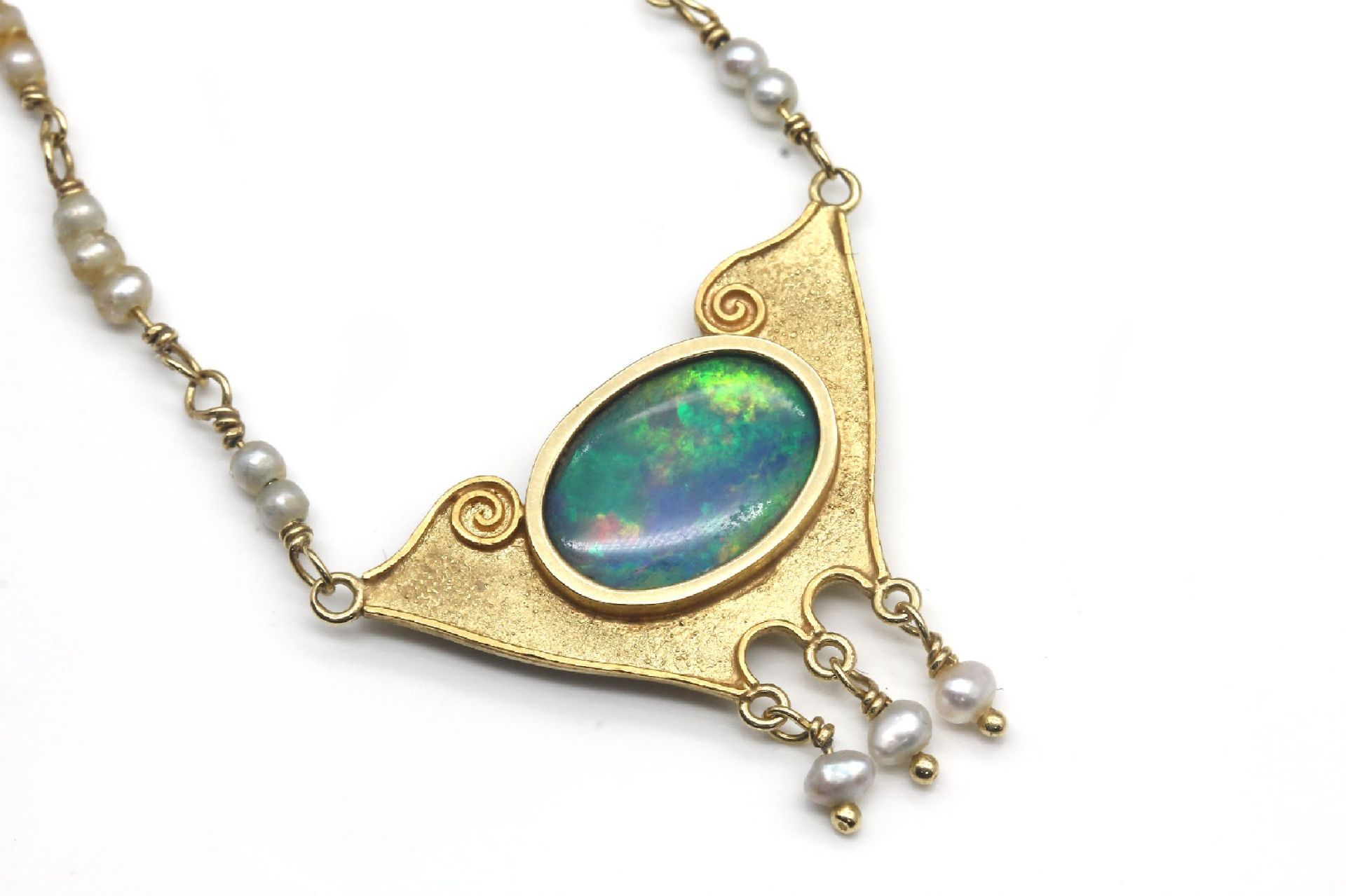 18 kt Gold Perl-Opal-Collier,   GG 750/000, Mittelteil mit